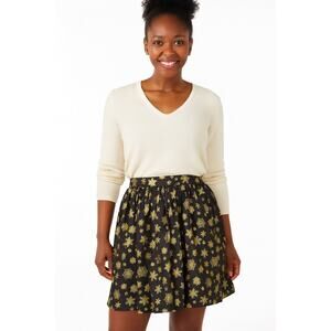 Retrolicious Black Gold Snowflake Print Skirt Holiday Party Pleated Skater Small